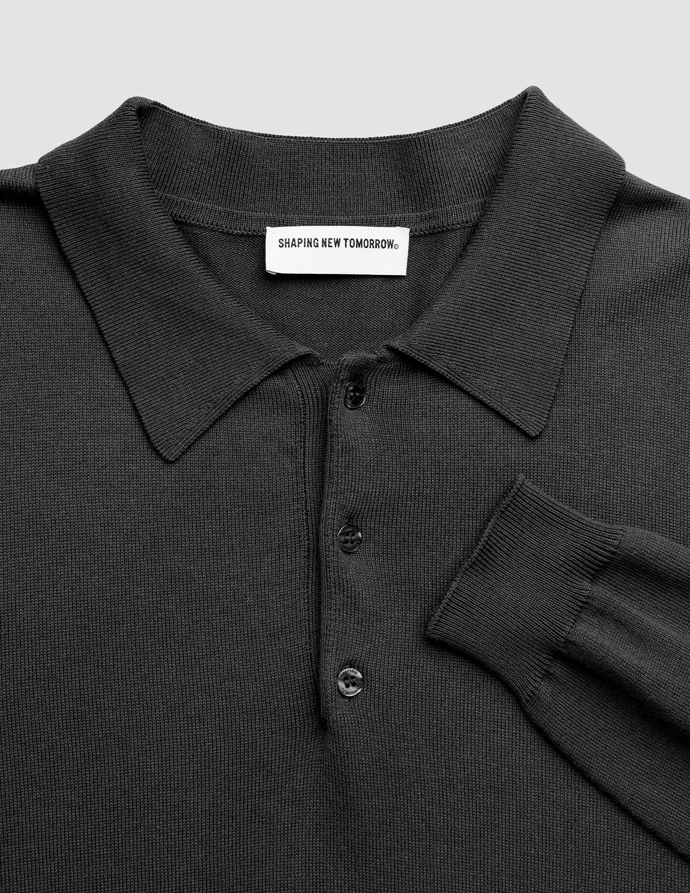 Seamless Core Knit Long Sleeve Polo Black